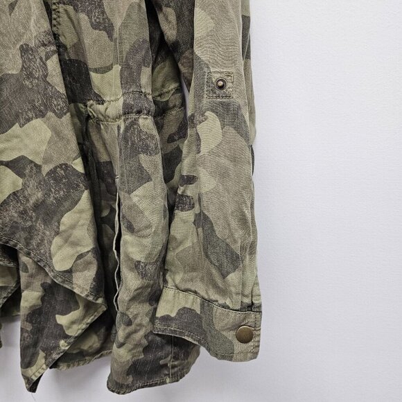 Knox Rose Womens M Open Front Green Camo Utility Jacket Roll Tab Sleeve - Picture 6 of 8